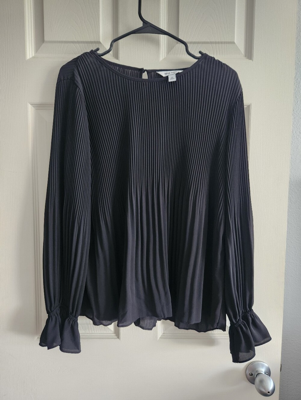 Nine West Plissé Pleated Long Sleeve Blouse M